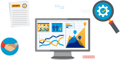 icon computer screen with charts