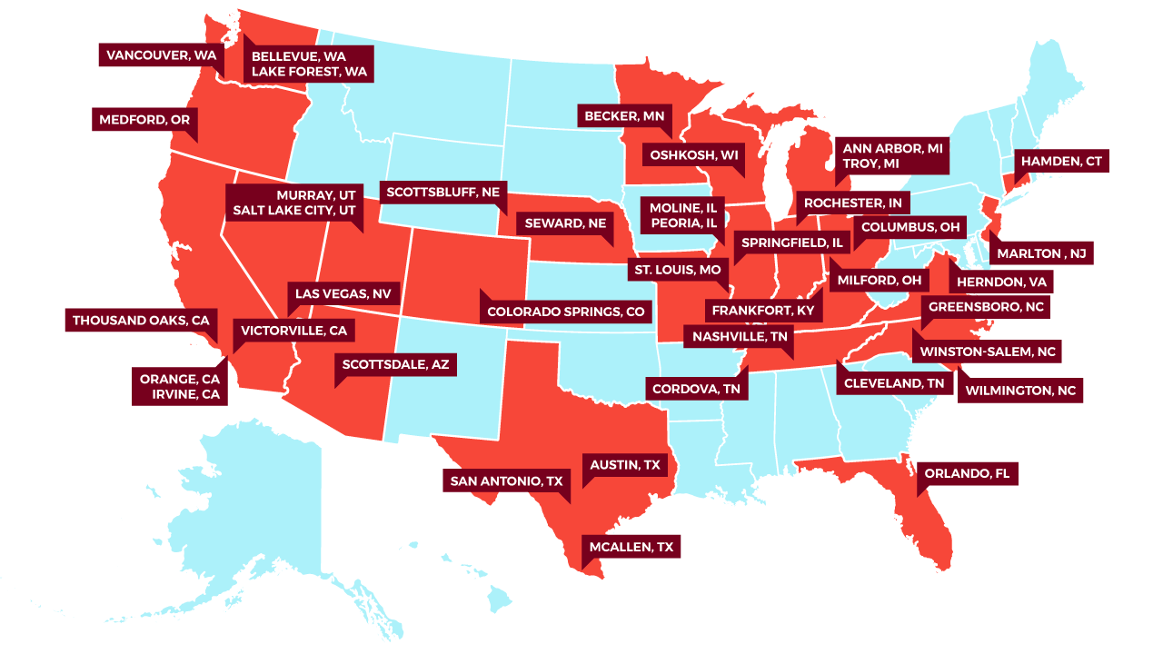 U.S. map with winner states